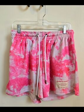 Ryoko Rain Unisex Tie-Dye Pink Mesh Drawstring Athletic Shorts